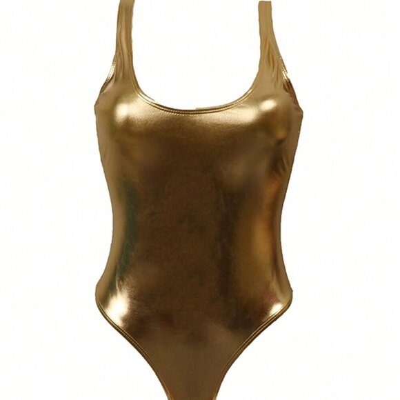 Gold Women's Cross Swimsuit With Foil Fabric - Picture 3 of 4